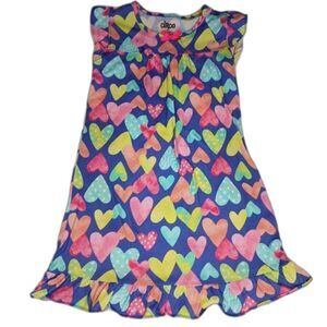 Circo Girls Nightgown Hearts Fluttersleeve Ruffle Blue Pink Yellow Green Size M